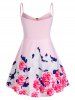 Plus Size Flower Print Ring Backless Tunic Cami Tank Top -  