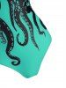 Octopus Print Skew Neck Flounce One-piece Swimwear -  