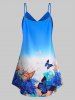 Plus Size Flower Butterfly Print Ombre Cami Tank Top -  