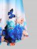 Débardeur à Bretelle Ombré Papillon et Fleur Imprimés de Grande Taille - Bleu Océan L