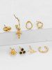 Cross Floral Stud And Ear Cuff Earring Set -  