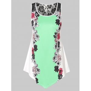 

Plus Size Floral Tank Top with Lace, Mint green