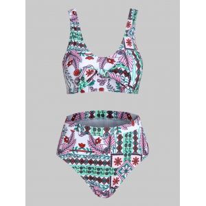 

Flower Print Bowknot High Waist Tankini Swimwear, Multi a