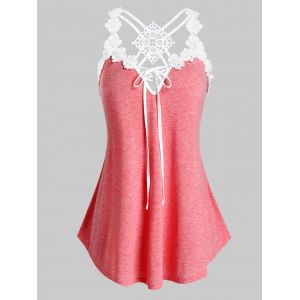 

Plus Size Contrast Lace Strappy Tank Top, Pink