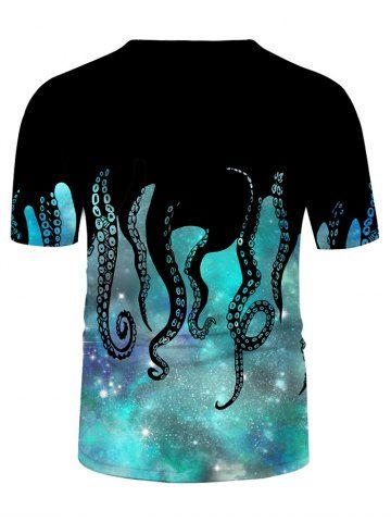 

Galaxy Octopus Print Crew Neck Casual T Shirt, Multi