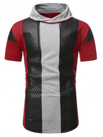 

Colorblock Quilted Shawl Collar Short Sleeve T Shirt, Red