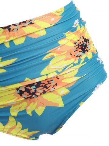 

Flower Print Plus Size Halter High Waisted Bikini, Silk blue