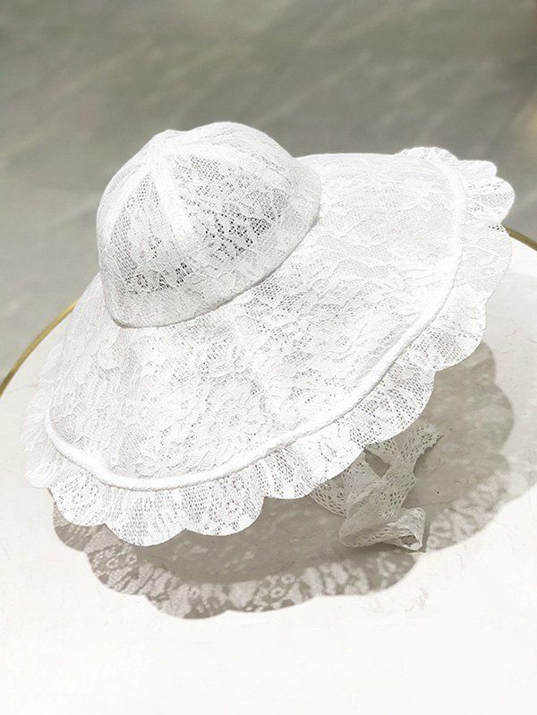 

Beach Floral Lace Scalloped Sun Hat, White