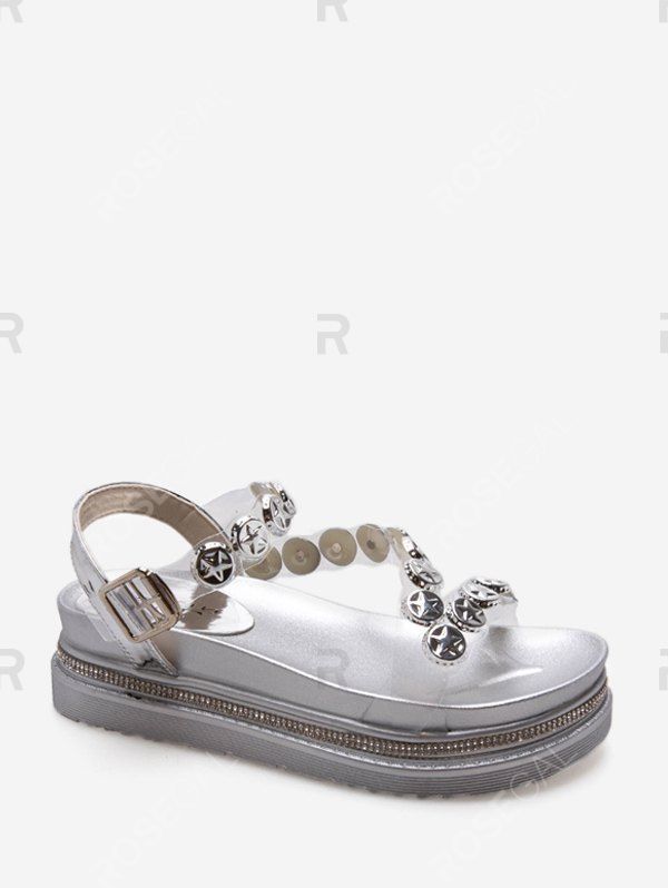 

Star Studded Platform Ankle Strap Sandals, Silver