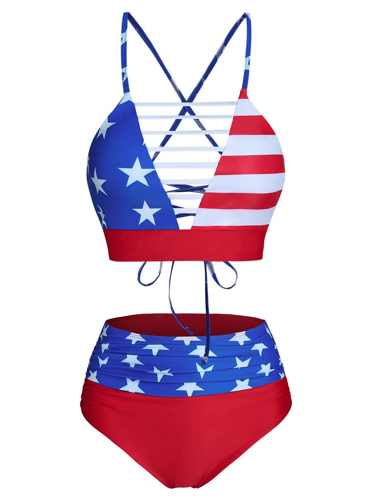 

American Flag Print Cut Out Padded Bikini Set, Red
