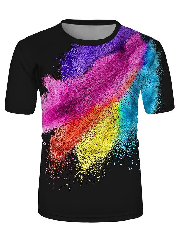 

Colorful Paint Stroke Print Crew Neck Lounge Tee, Multi