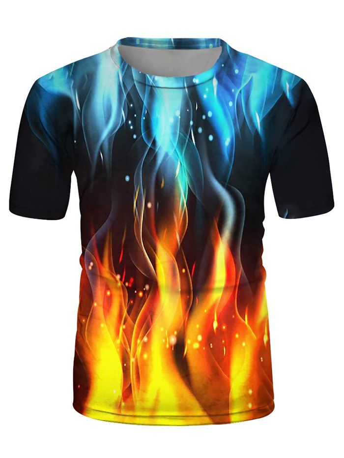 

Ice And Fire Print Crew Neck Casual T Shirt, Multi