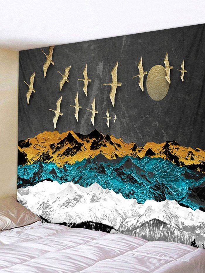 

Mountain Sunset Geese Print Wall Tapestry, Carbon gray