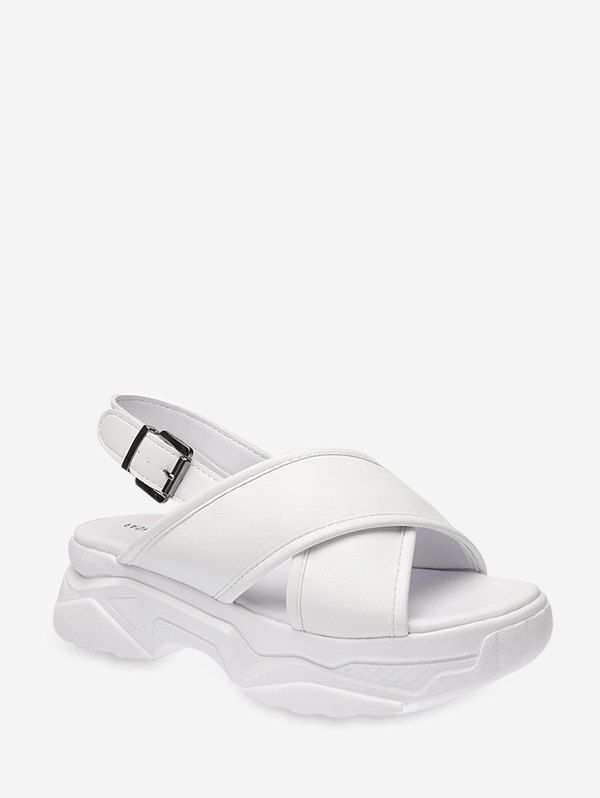 

Front Cross Leather Platform Sandals, White