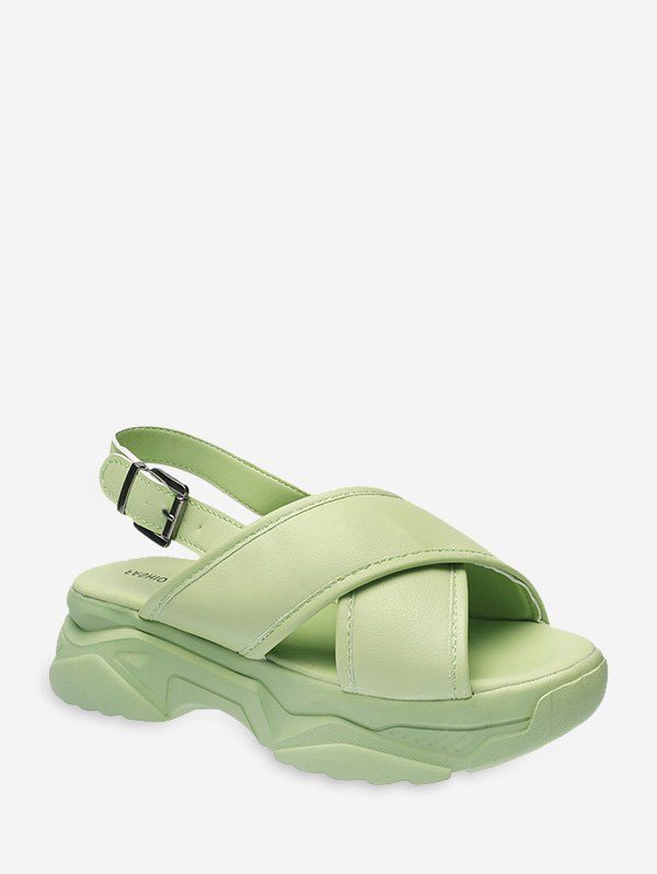 

Front Cross Leather Platform Sandals, Green
