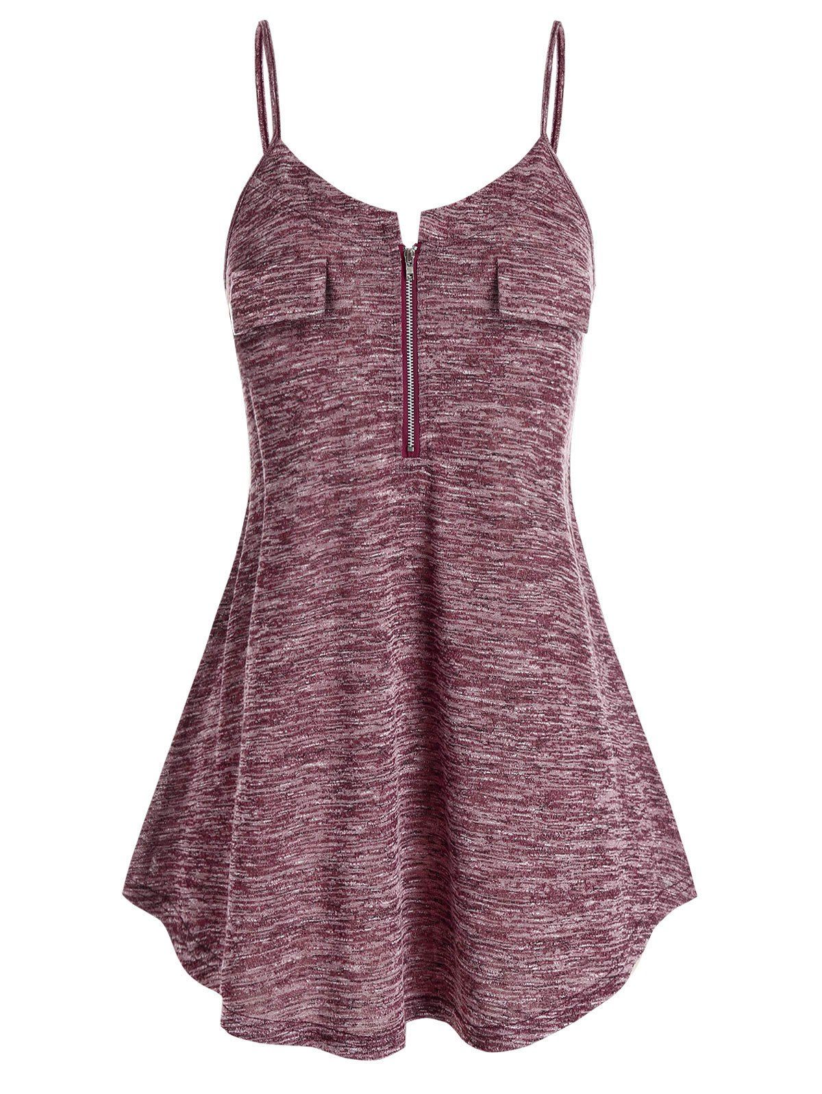 

Plus Size Space Dye Half Zip Tank Top, Red wine