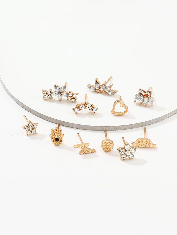 

11Pcs Rhinestone Floral Star Earrings Set, Gold