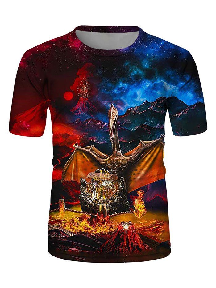 

Wings Of Fire Dragon Print Crew Neck Casual T Shirt, Multi