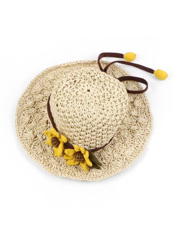 

Flower Decorated Straw Hat, Beige