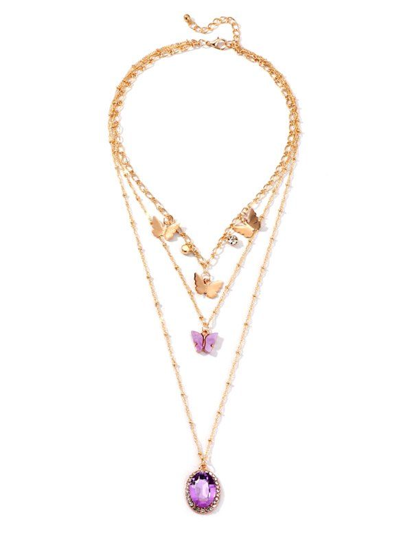 

Retro Butterfly Faux Crystal Multilayered Necklace, Gold