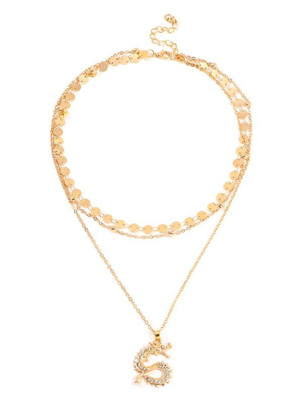 

Dragon Pendant Rhinestone Layered Necklace, Gold