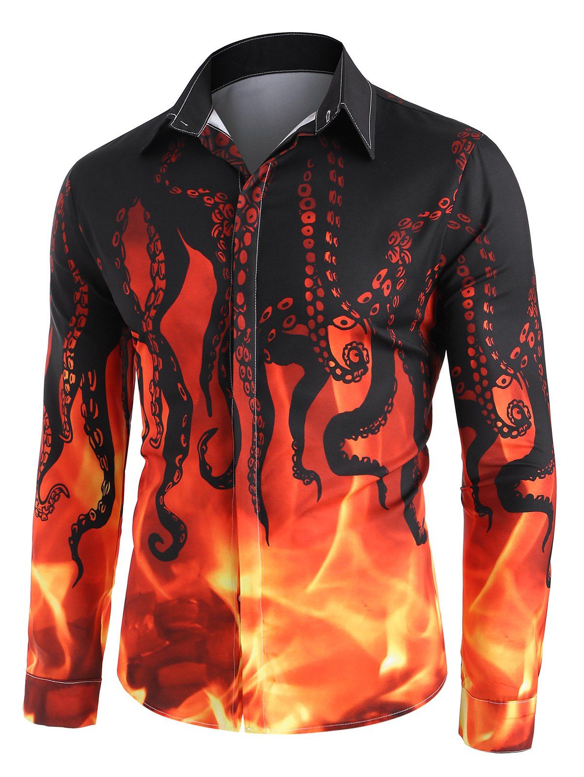 Fire Octopus Pattern Long Sleeve Button Up Shirt