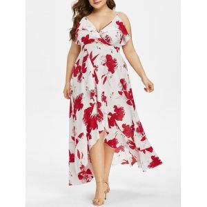 

Plus Size Spaghetti Strap High Waist Slit Dress, White