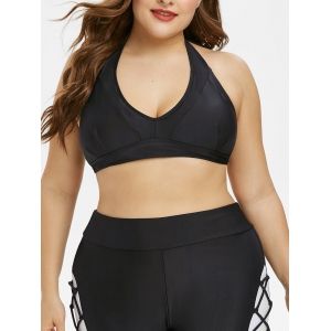 

Plus Size Back Tie Halter Swim Top, Black