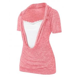 

Plus Size Cowl Front Marled Lace Embellished T Shirt, Pig pink