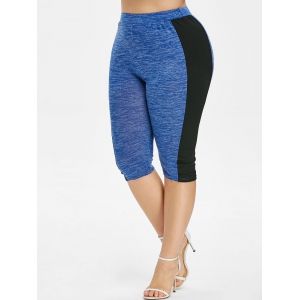 

Plus Size Marled Contrast Trim Capri Leggings, Blue