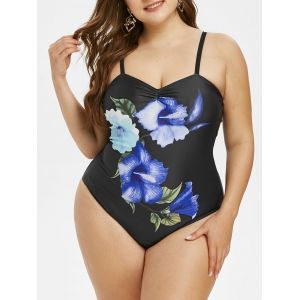 

Plus Size Floral Print Ruched One-piece Swimsuit, Black