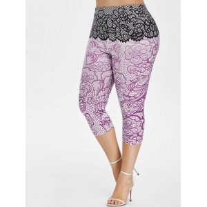 

Plus Size Printed High Waisted Capri Leggings, Mauve