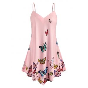 

Plus Size Butterfly Print Swing Cami Top, Pink