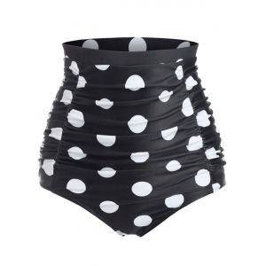 

Polka Dot Ruched High Rise Bikini Bottom, Black