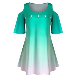 

Plus Size Ombre Cold Shoulder Flutter Sleeve Tunic Tee, Light sea green