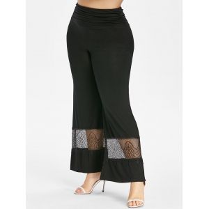 

Plus Size Lace Insert Wide Leg Pants, Black