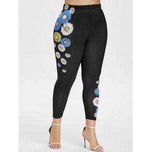 

Plus Size Daisy Print Skinny Leggings, Black