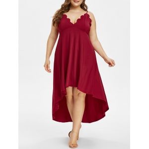 

Plus Size High Low Scalloped Maxi Party Dress, Red wine