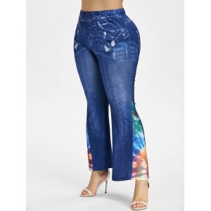 

Plus Size Galaxy 3D Jean Print Flare Pants, Cornflower blue