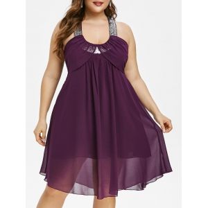 

Plus Size Glitter Sequined Open Back Chiffon Dress, Dark orchid