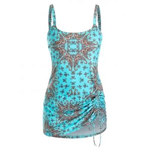 

Plus Size Cinched Paisley Print Tankini Swimwear, Turquoise