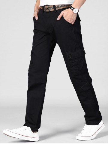 

Plain Multi Flap Pockets Cargo Straight Pants, Black