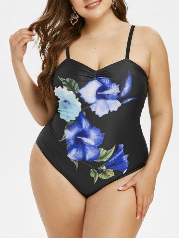 Plus Size Floral Print Ruched One-piece Swimsuit