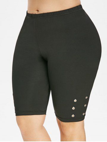 

Plus Size High Rise Eyelet Knee Length Leggings, Black