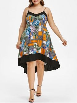Plus Size Floral Print High Low Midi Dress - MULTI - 4X