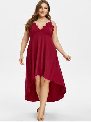 Plus Size High Low Scalloped Maxi Party Dress