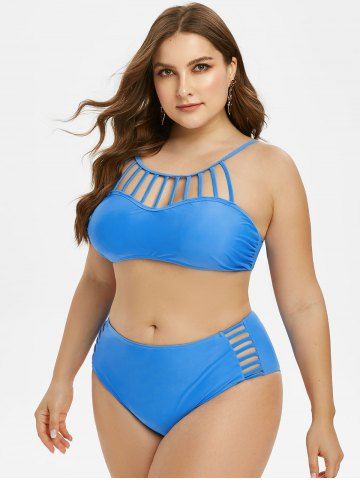 

Plus Size Lattice High Rise Bikini Swimwear, Dodger blue