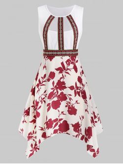 Plus Size Handkerchief Cutout Floral Print Dress - WHITE - 5X