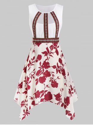 Plus Size Handkerchief Cutout Floral Print Dress
