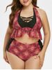 Plus Size Floral Design Crisscross Halter Peplum Tankini Swimsuit -  